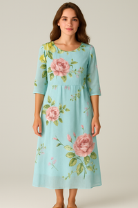 Ava | 3/4-Sleeve Floral Midi Dress