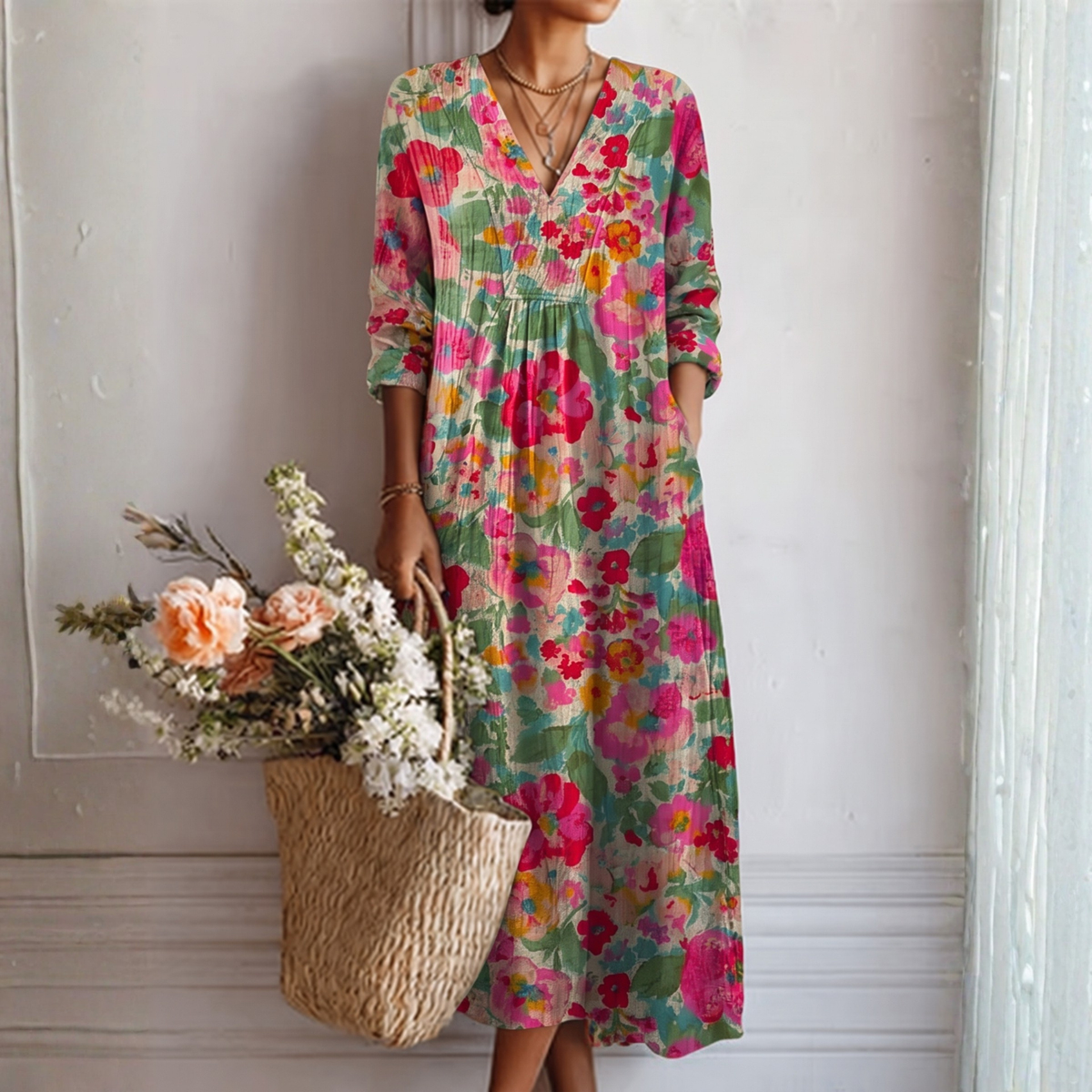 Pink Elegant Dress with Floral Print