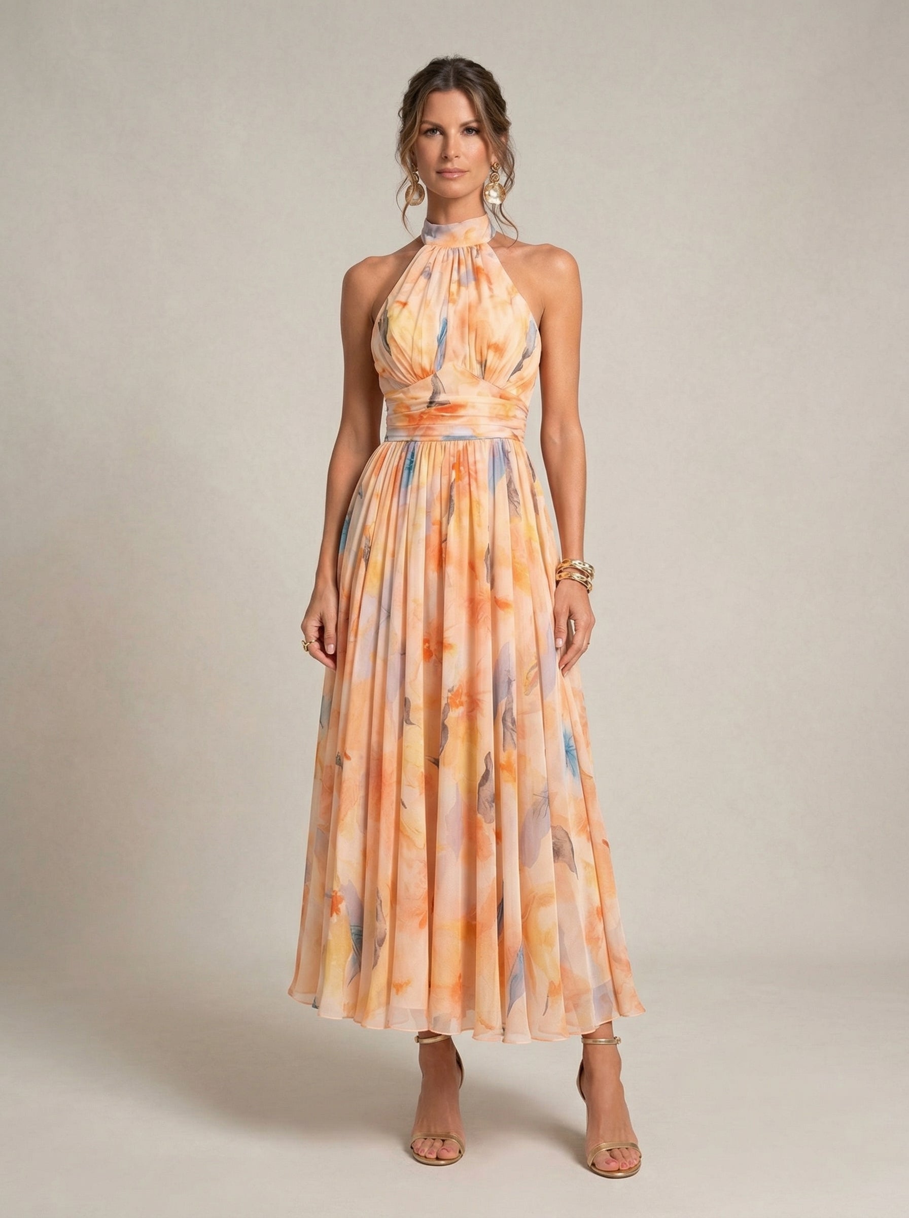Imani | Halter Neck Maxi Dress, Watercolor Print