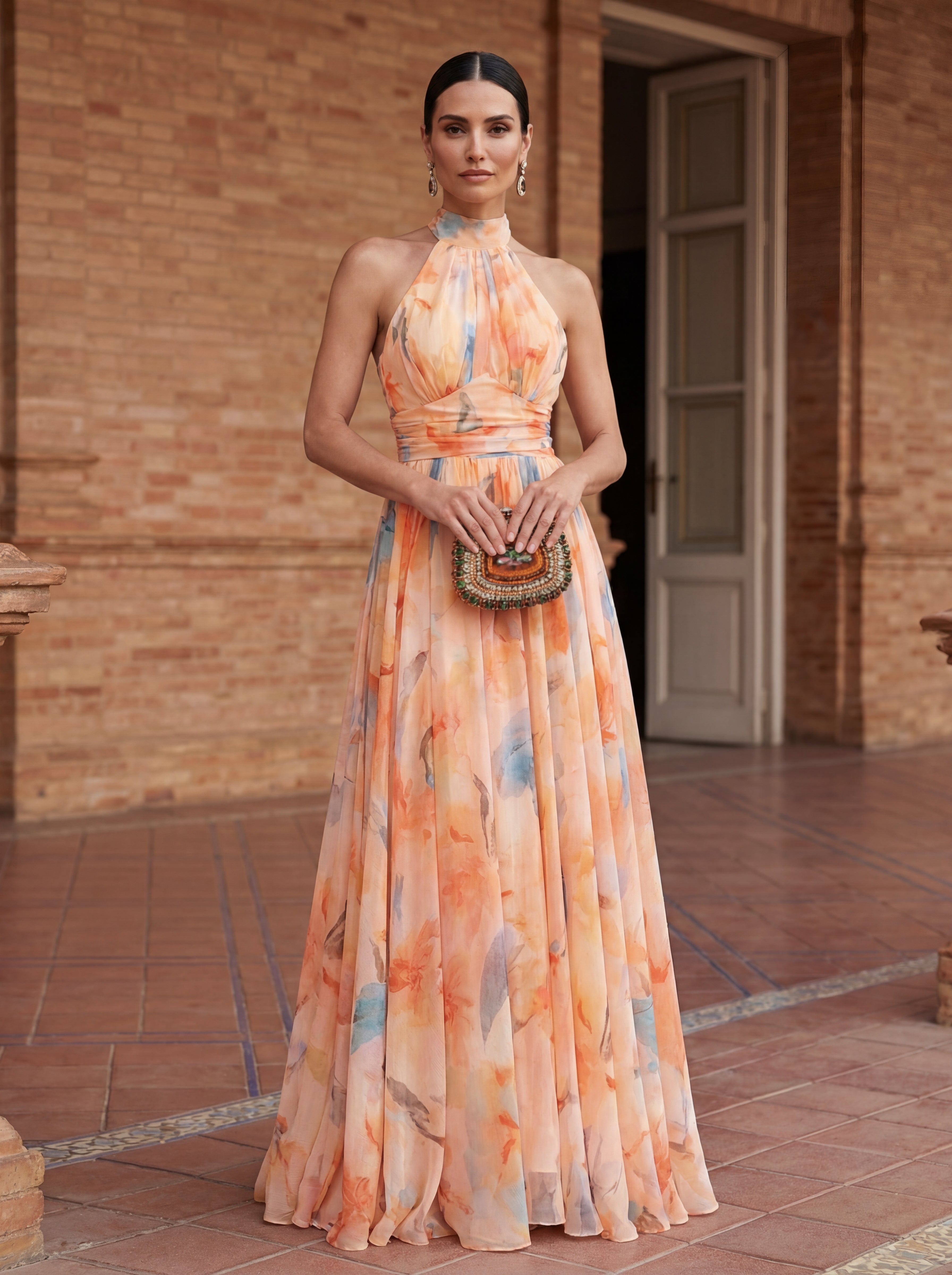 Imani | Halter Neck Maxi Dress, Watercolor Print