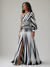 Hazel | One-Shoulder Striped Maxi Dress