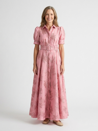 Xanthea | Short-sleeved, tailored, floral textured maxi shirt dress