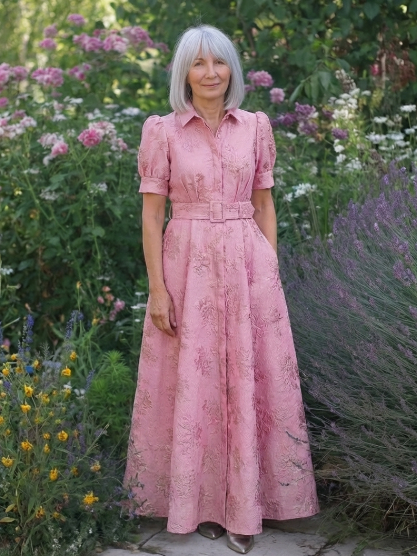 Collared Belted Floral Maxi Dress
