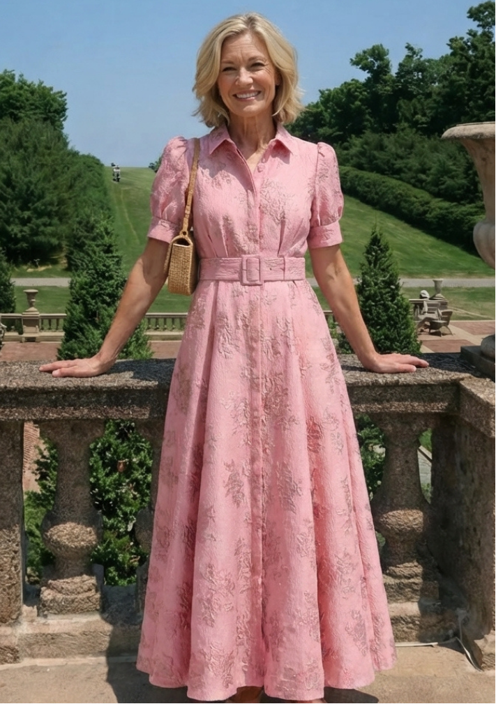 Collared Belted Floral Maxi Dress