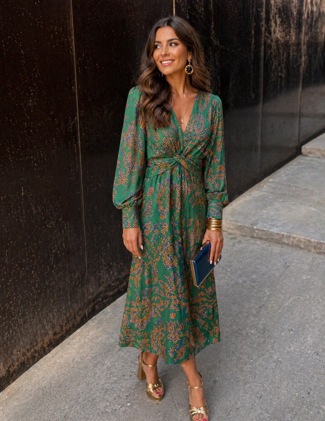Floral Print V-Neck Midi Dress