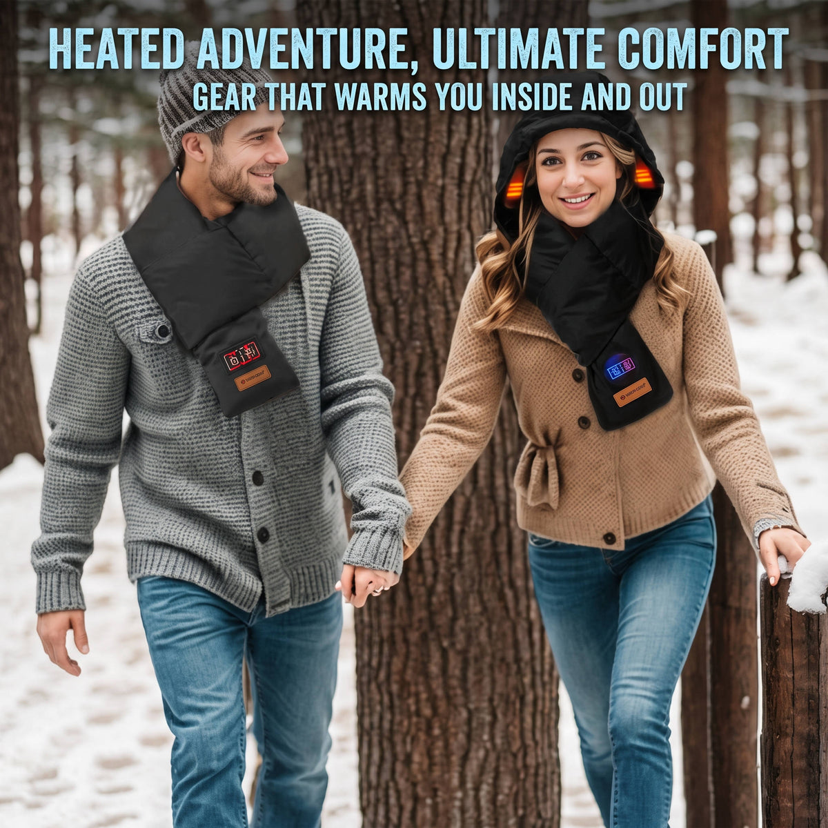 Heated Scarf with Hidden Hat, 5000mAh Rechargeable Wireless Heating Scarf, Lightweight Winter Neck Warmer