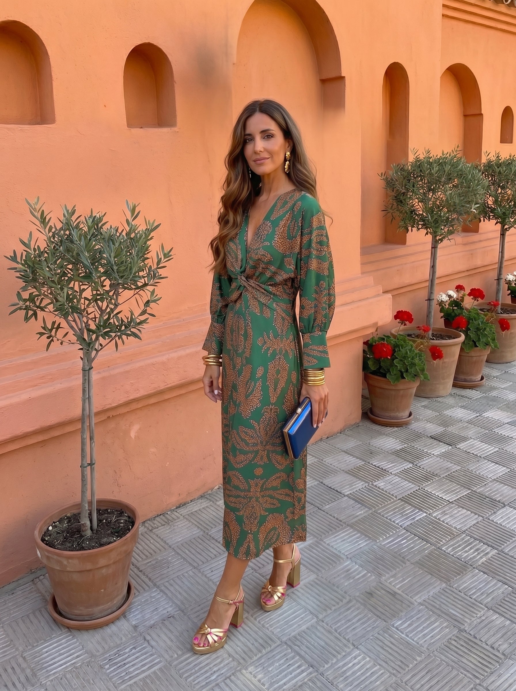 Hannah | Printed V-Neck Midi Dress