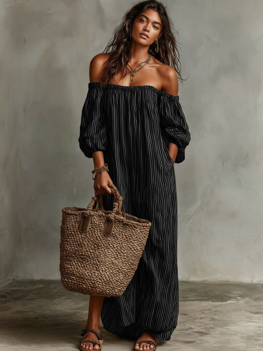 Imani | Off-Shoulder Cotton-Linen Maxi Dress