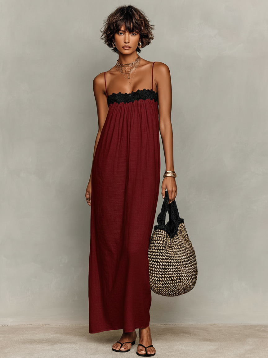 Marisol | Linen-Blend Lace Maxi Dress