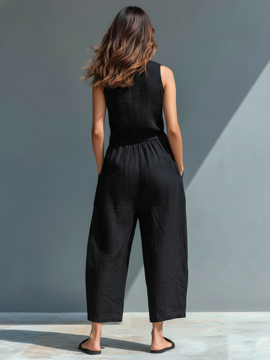 Harper | Stand-Collar Linen-Blend Jumpsuit