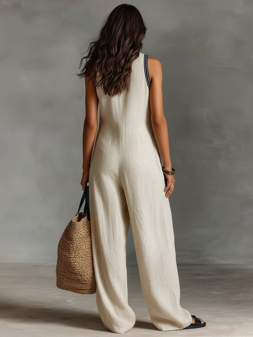Nia | Linen-Blend Sleeveless Jumpsuit