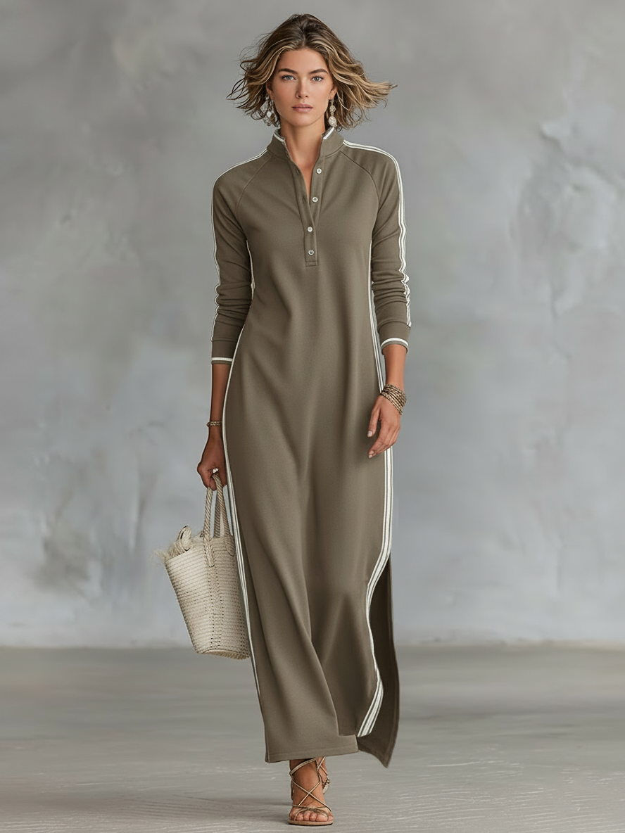 Marisol | Sweatshirt Maxi Dress with Button-down Collar