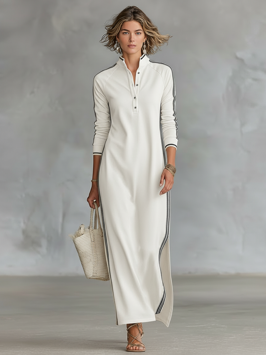 Marisol | Sweatshirt Maxi Dress with Button-down Collar