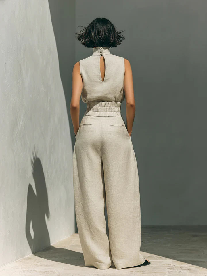 Amelia | Cotton-Linen Sleeveless Top & Wide-Leg Trousers Set