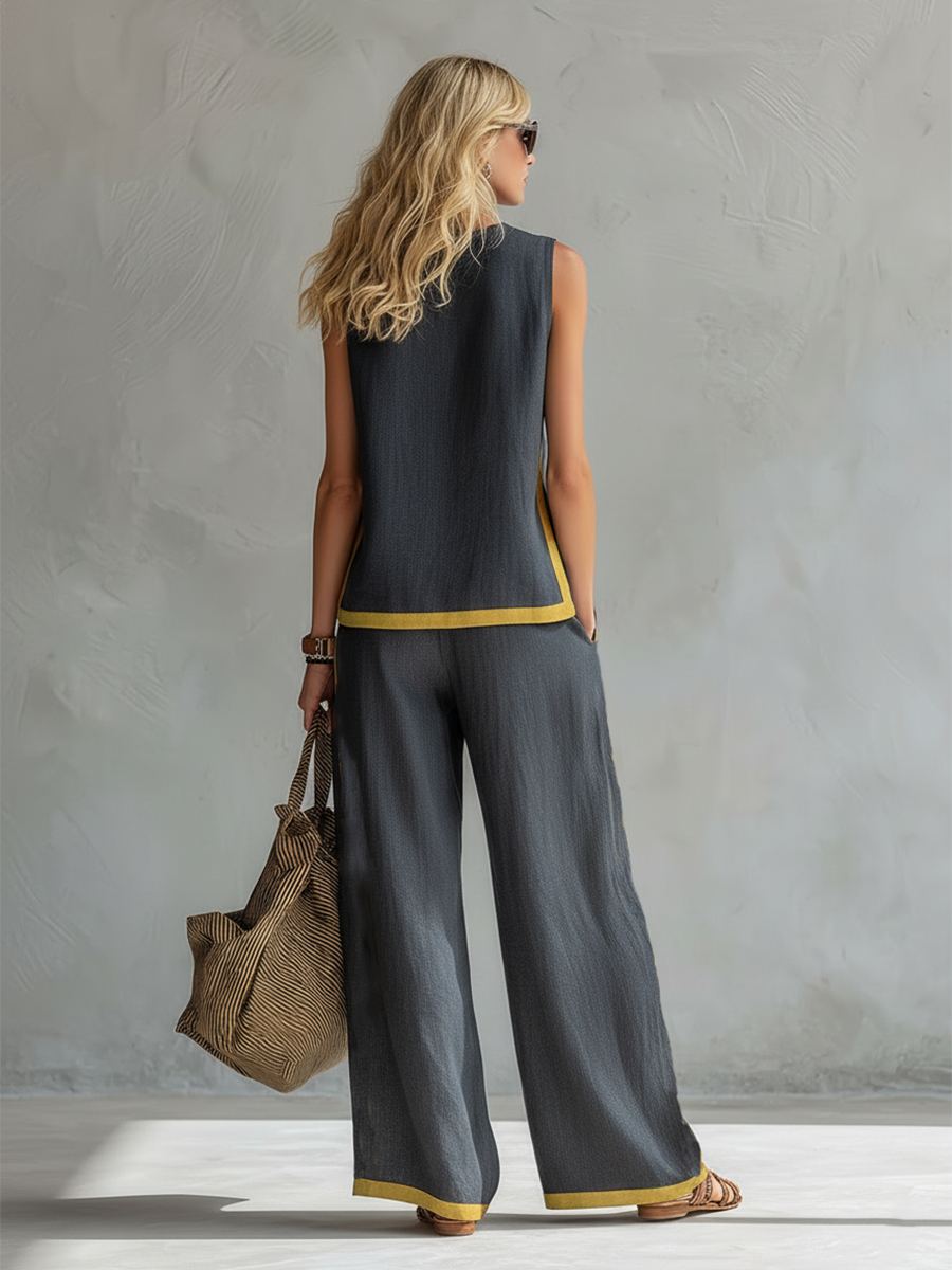 M&H | Cardigan & Pants Two-Piece Set, Cotton-Linen Blend
