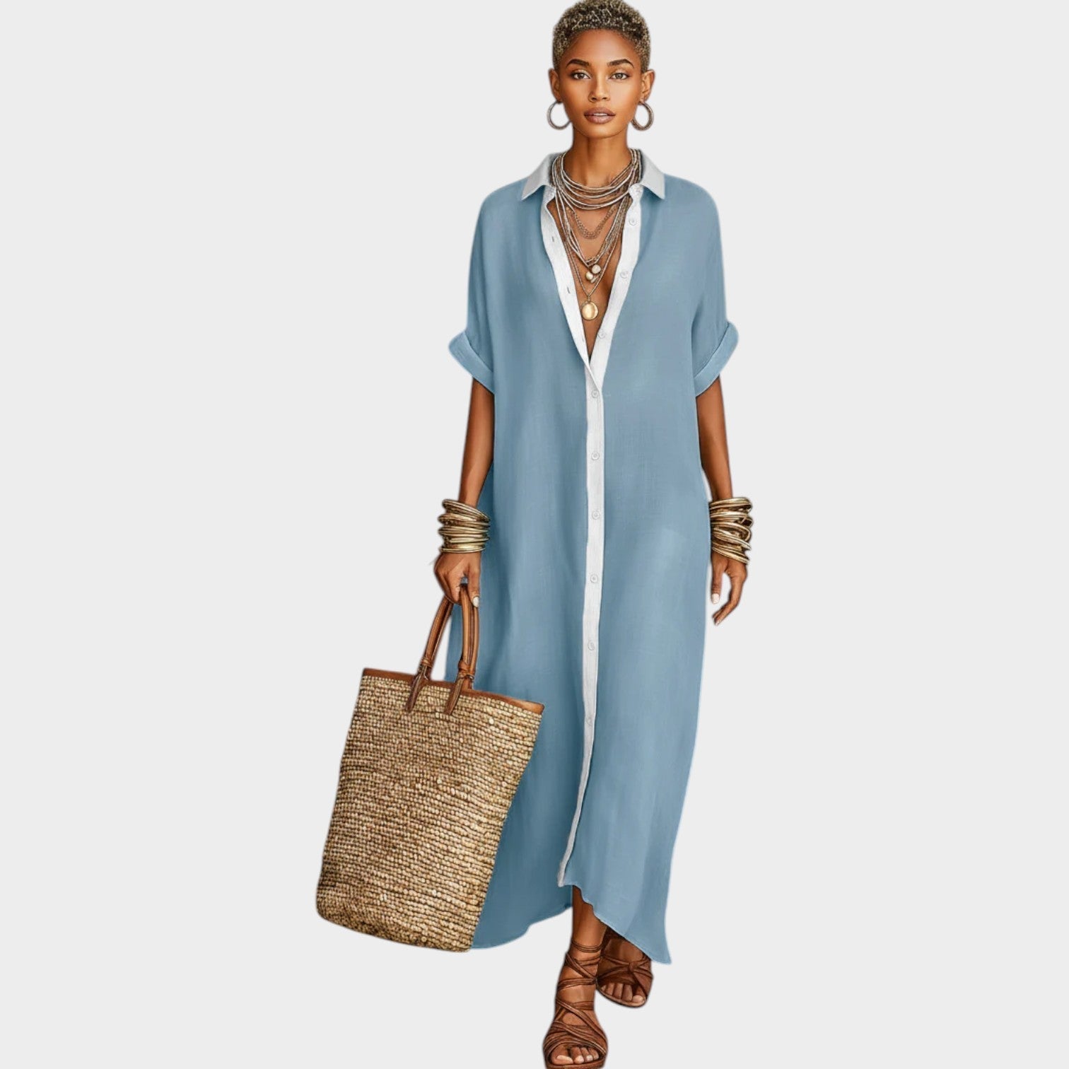 Nora | Button-Front Maxi Shirt Dress