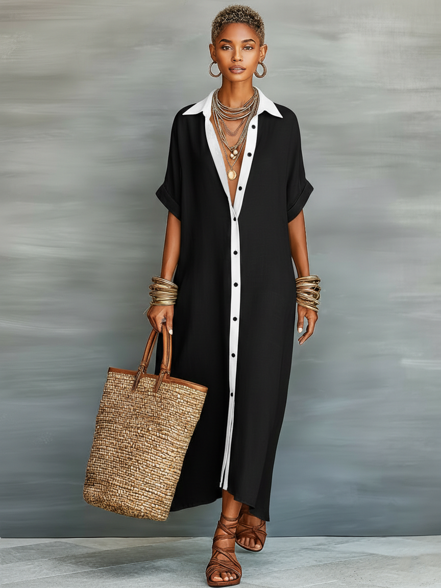 Harper | Linen-Blend Short-Sleeve Shirt Maxi Dress