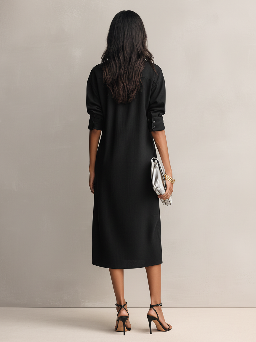Leah | Cotton-Linen Shirt-Collar Midi Dress