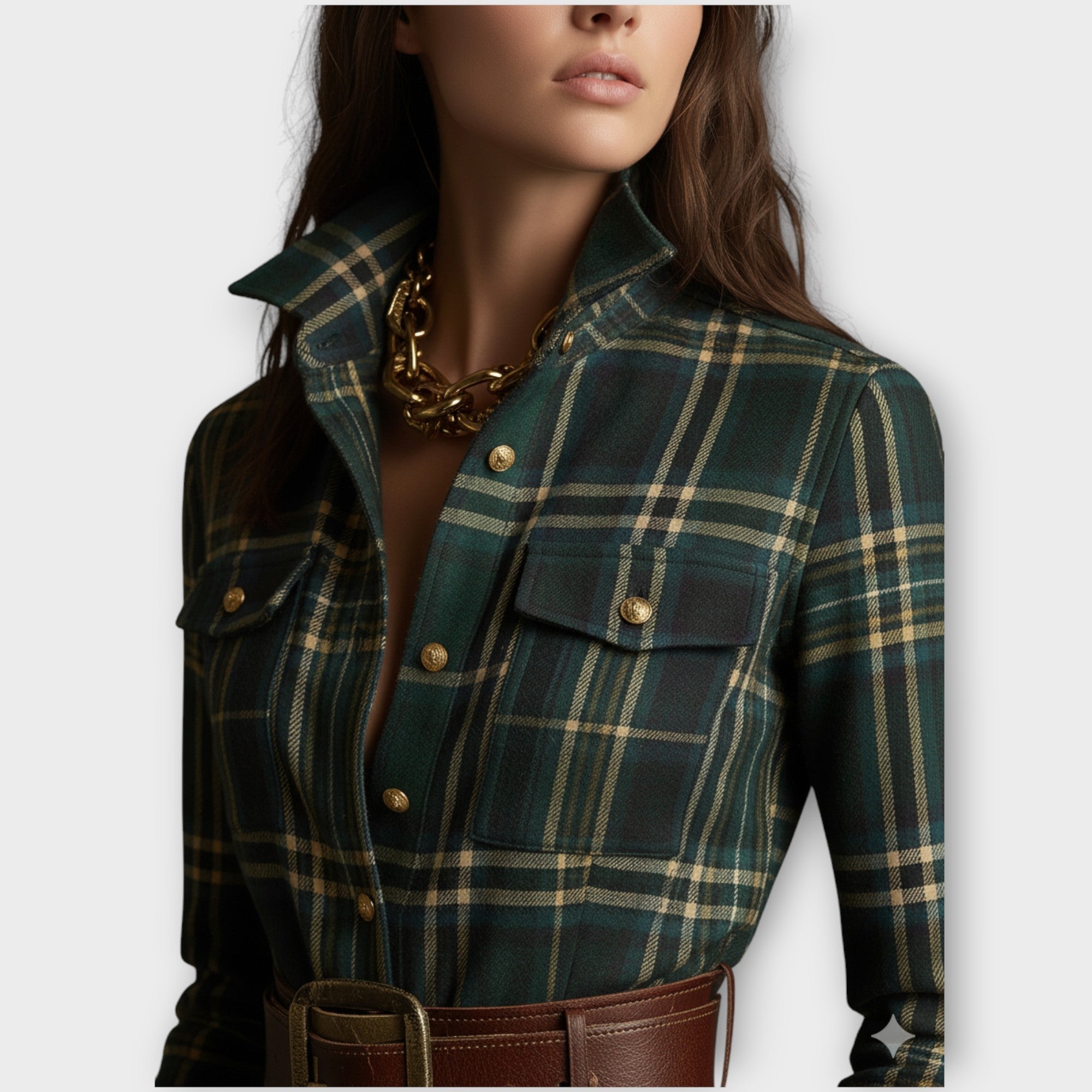 Nora | Plaid Maxi Dress with Button-Down Collar