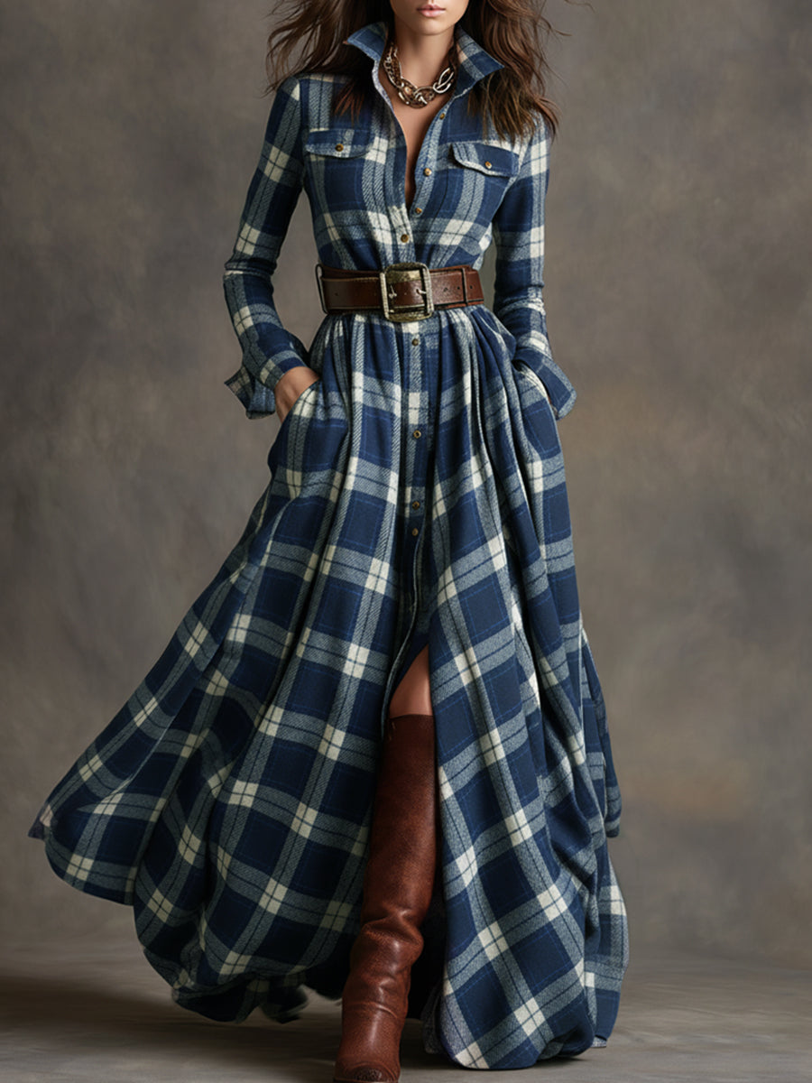 Plaid Button-Front Shirt Dress
