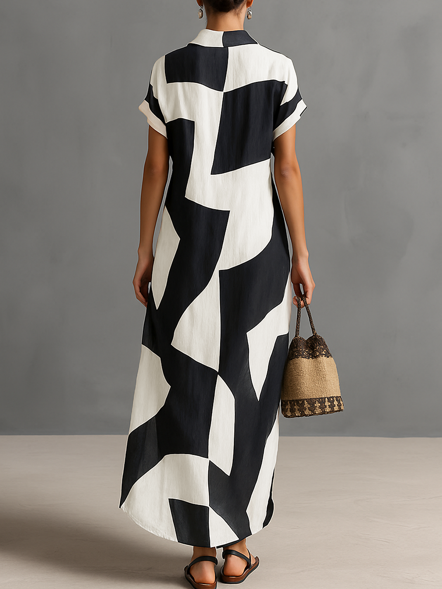 Harper | Chiffon Maxi Shirt Dress with Irregular Geometric Print