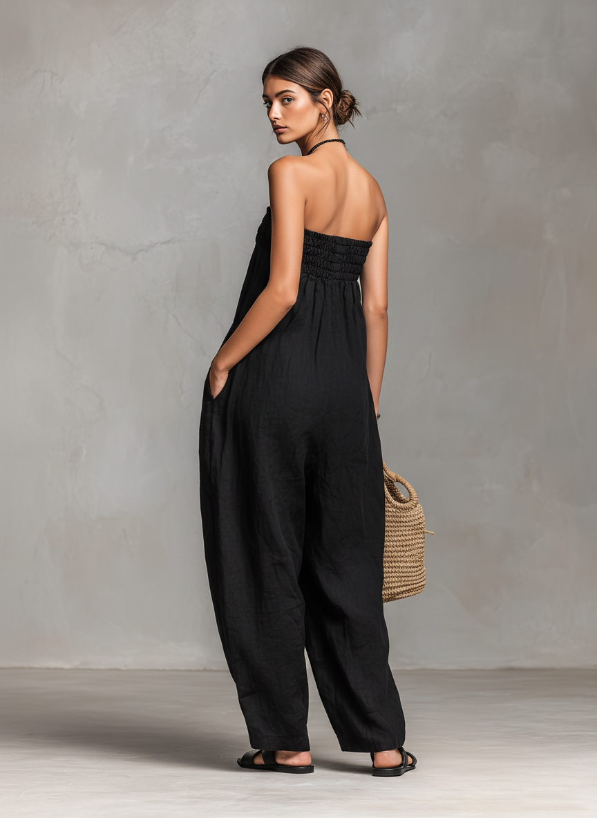 Noelle | Linen-Blend Strapless Jumpsuit