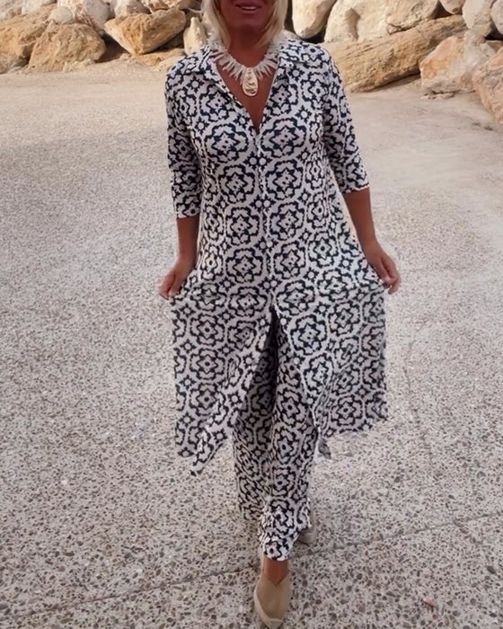 Maya | Printed Two-Piece Set with Button Front
