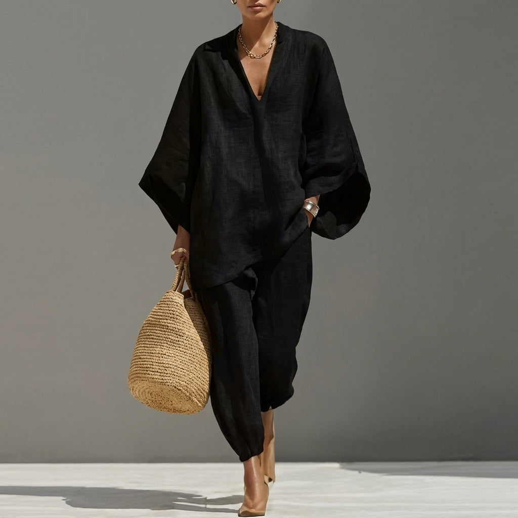 Ava | Two-Piece Set with Batwing Top & Wide Trousers