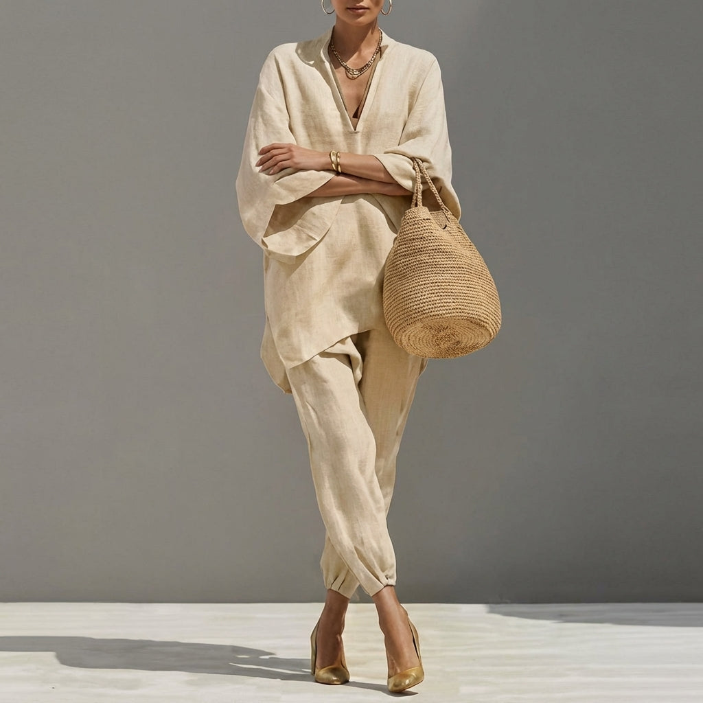 Ava | Two-Piece Set with Batwing Top & Wide Trousers