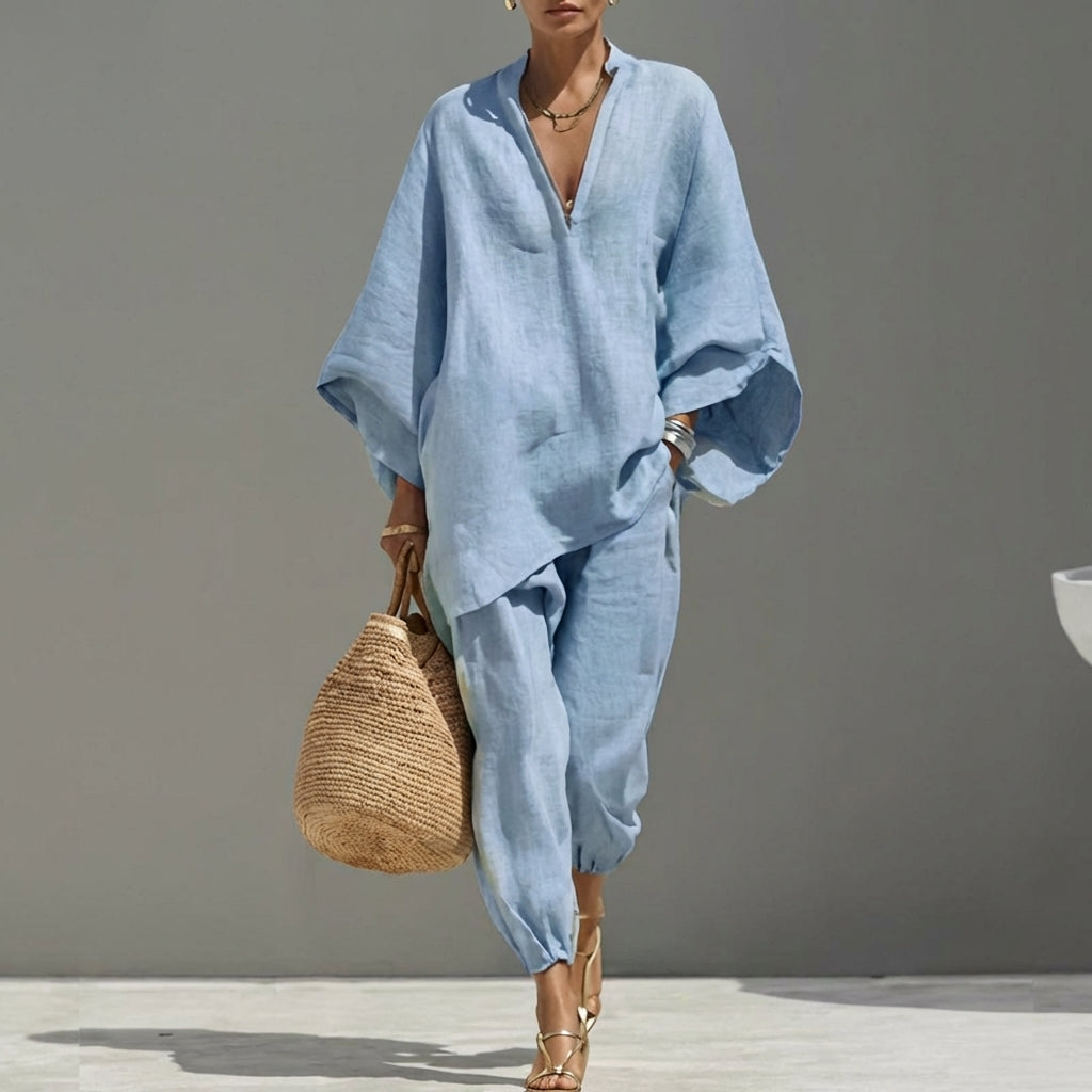 Ava | Two-Piece Set with Batwing Top & Wide Trousers