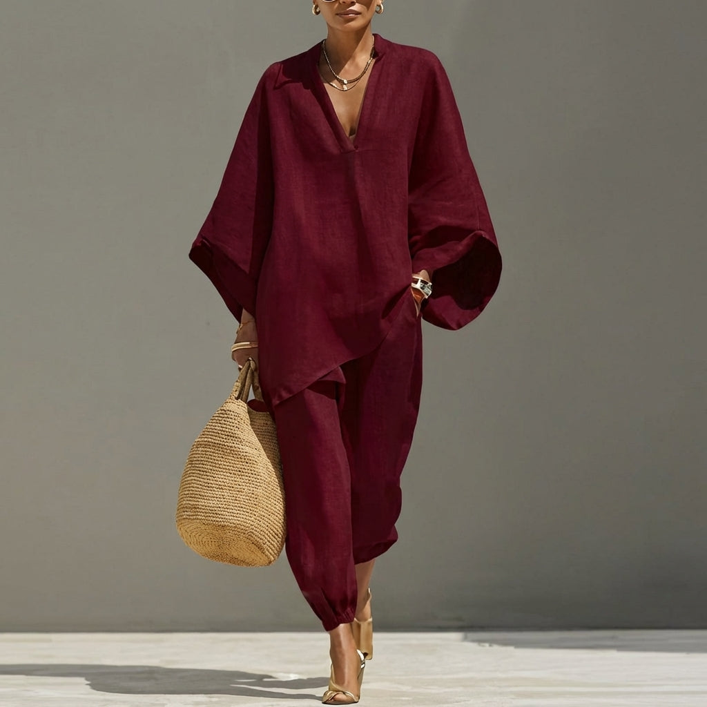 Ava | Two-Piece Set with Batwing Top & Wide Trousers