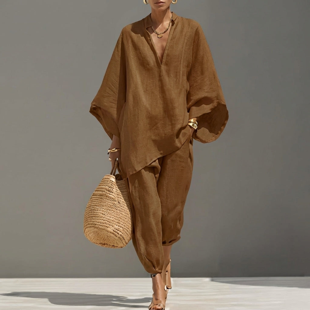 Ava | Two-Piece Set with Batwing Top & Wide Trousers