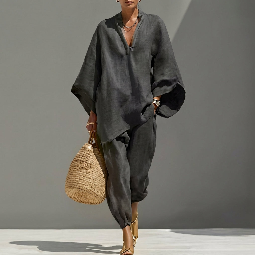 Ava | Two-Piece Set with Batwing Top & Wide Trousers