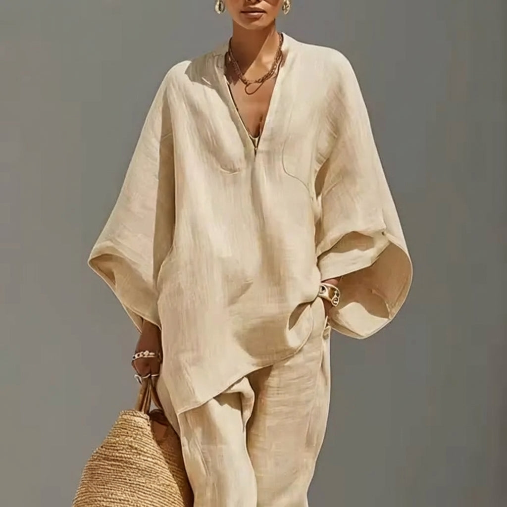 Ava | Two-Piece Set with Batwing Top & Wide Trousers