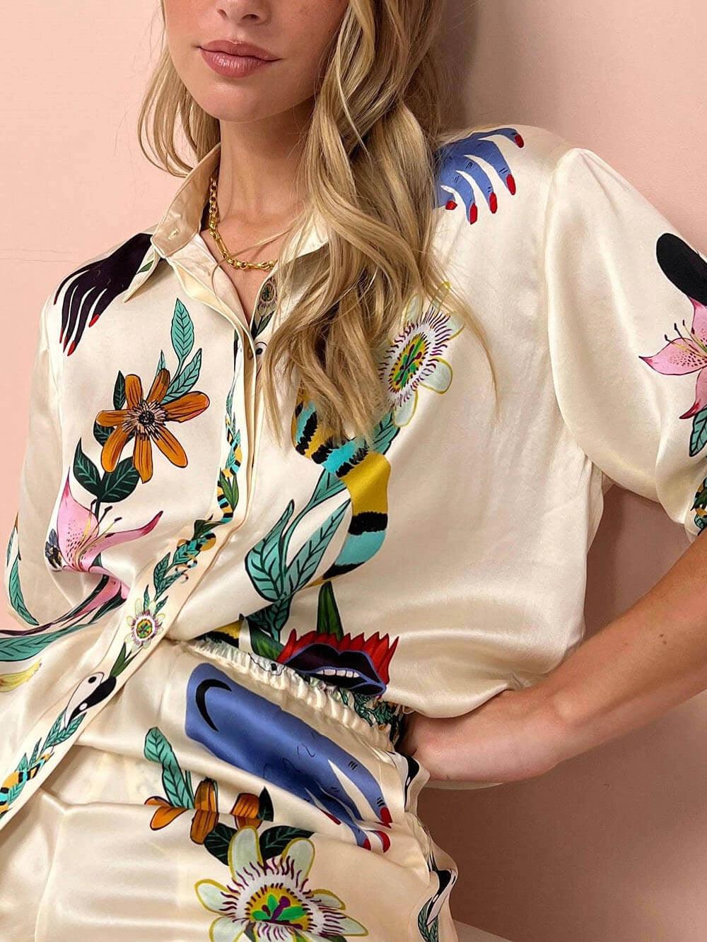 M&H | Printed Satin Shirt & Pants Set