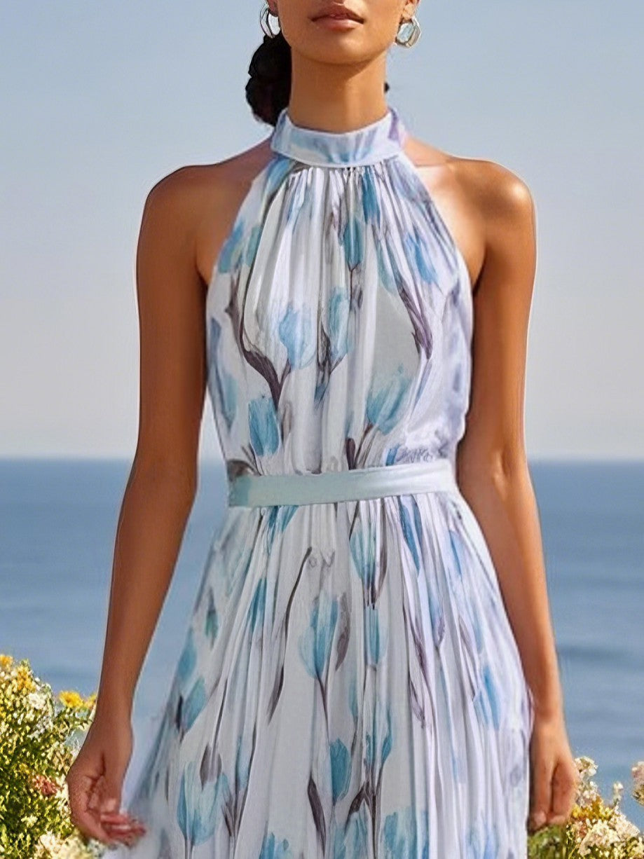 Dress with High Collar and Print
