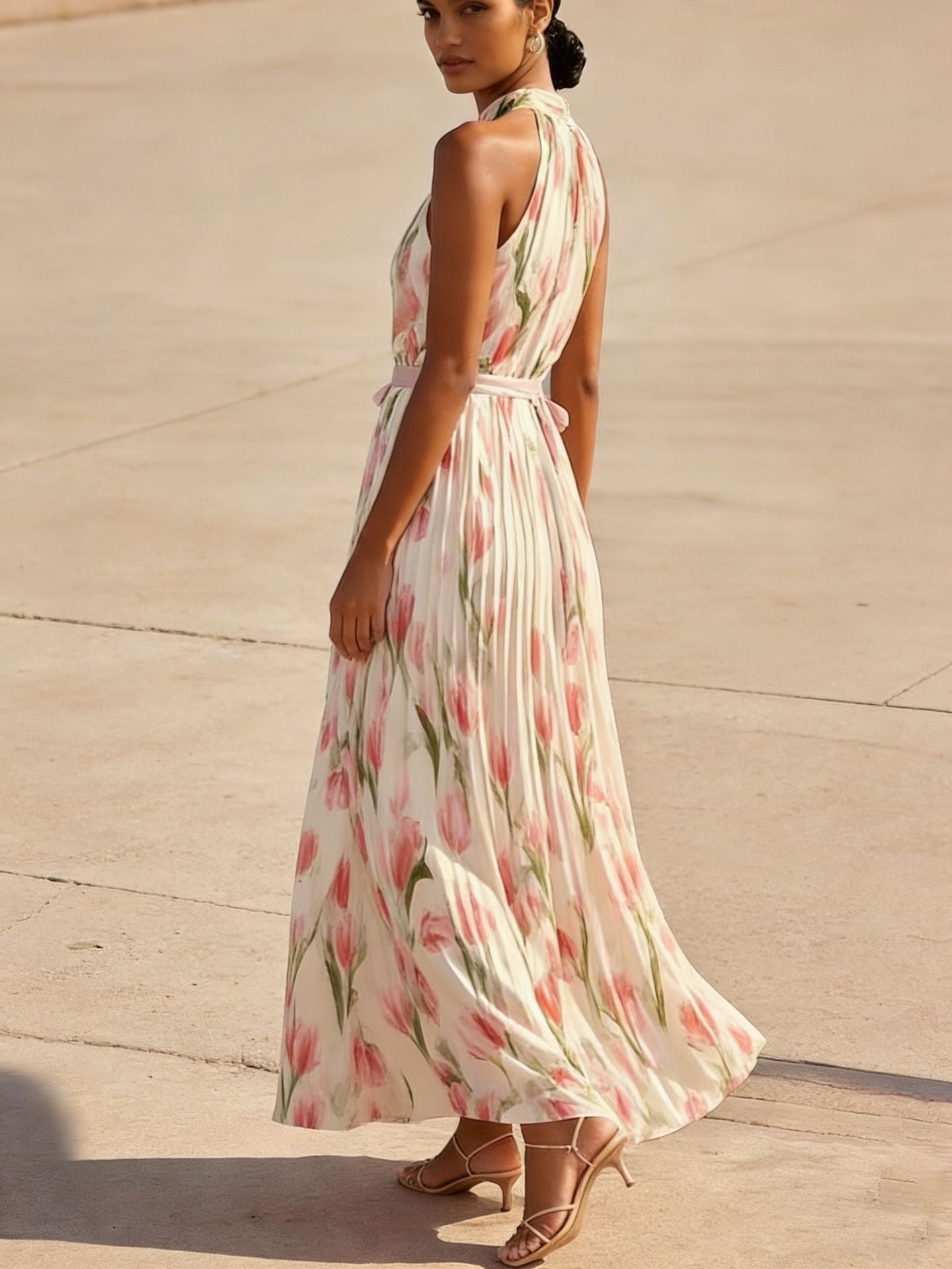 Dress with High Collar and Print