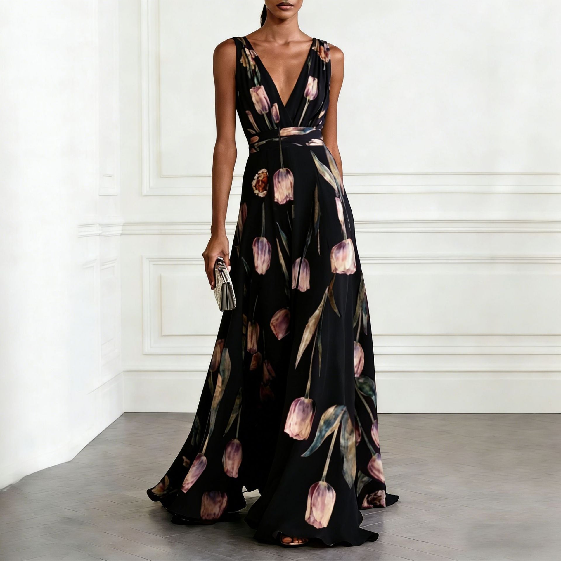 Sleeveless Dress with V-Neck