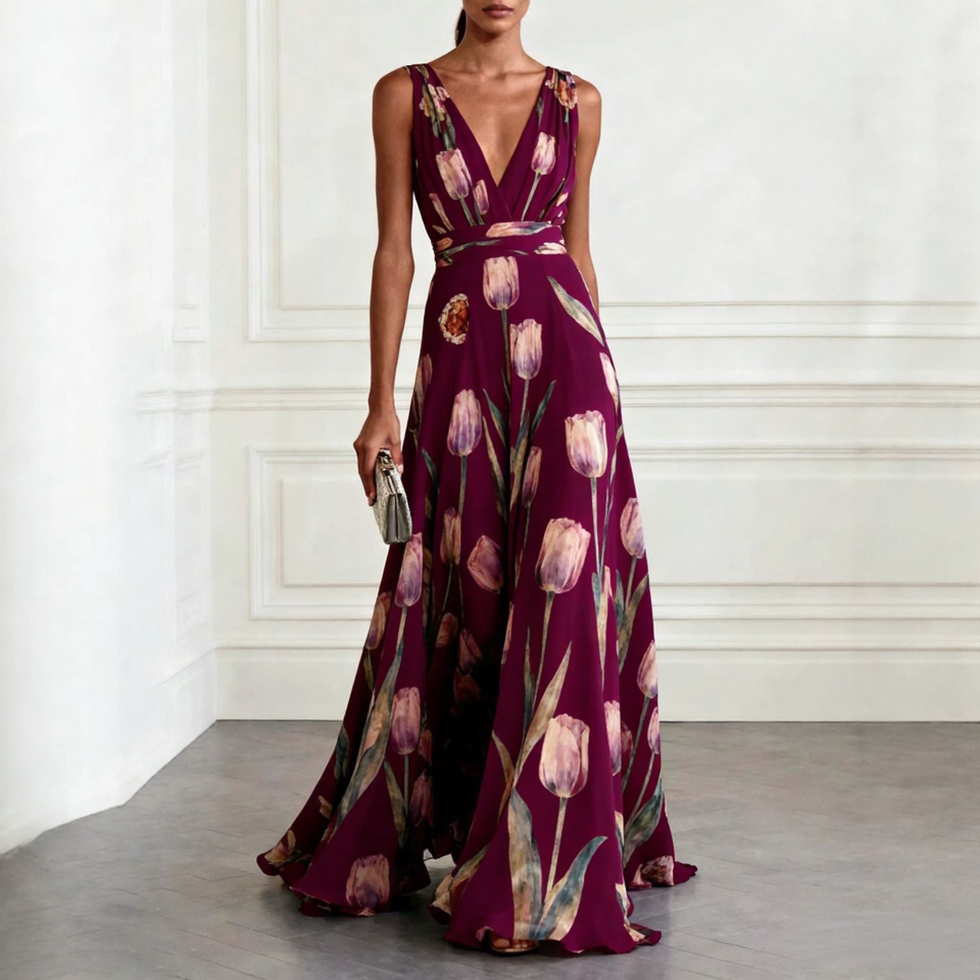 Sleeveless Dress with V-Neck