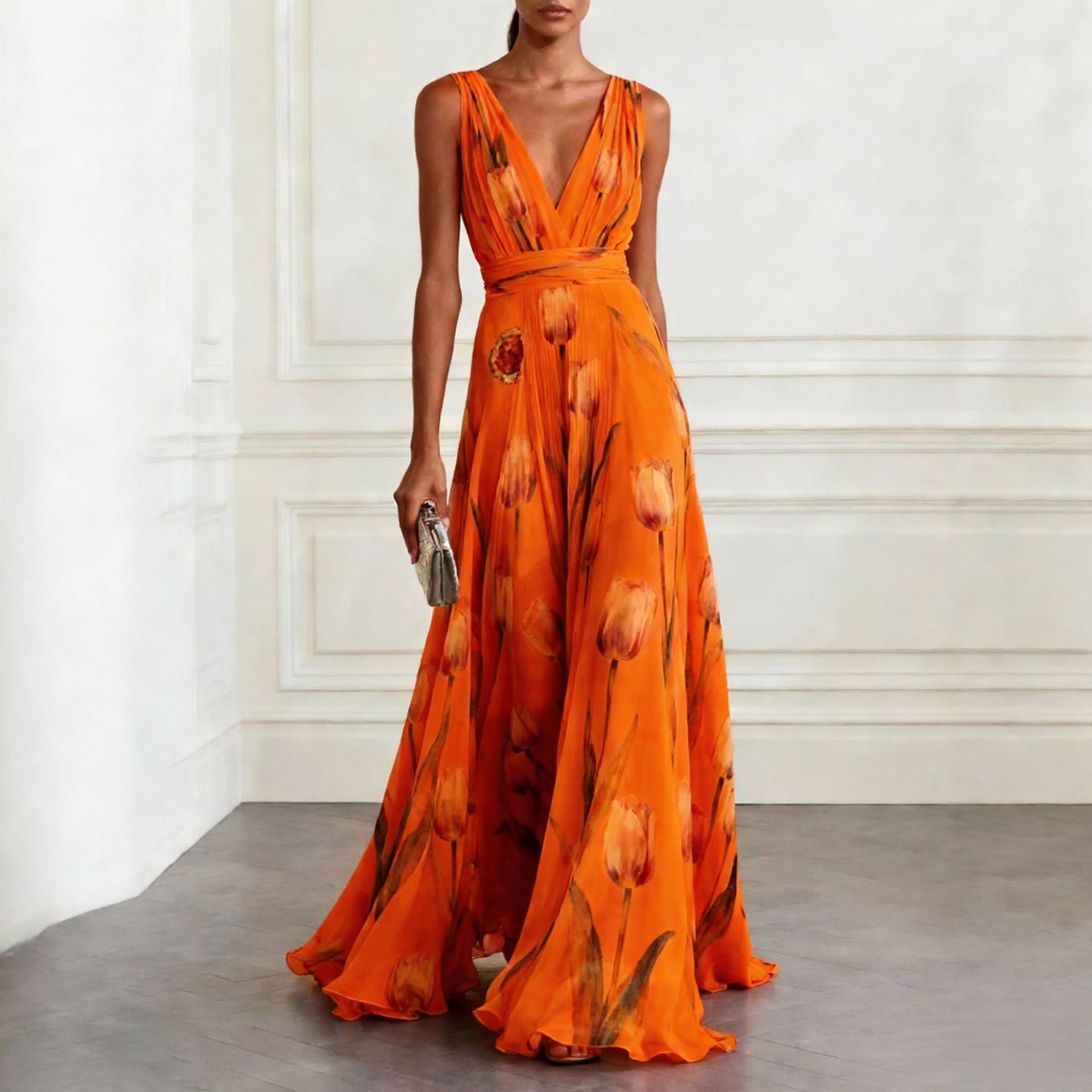 Sleeveless Dress with V-Neck