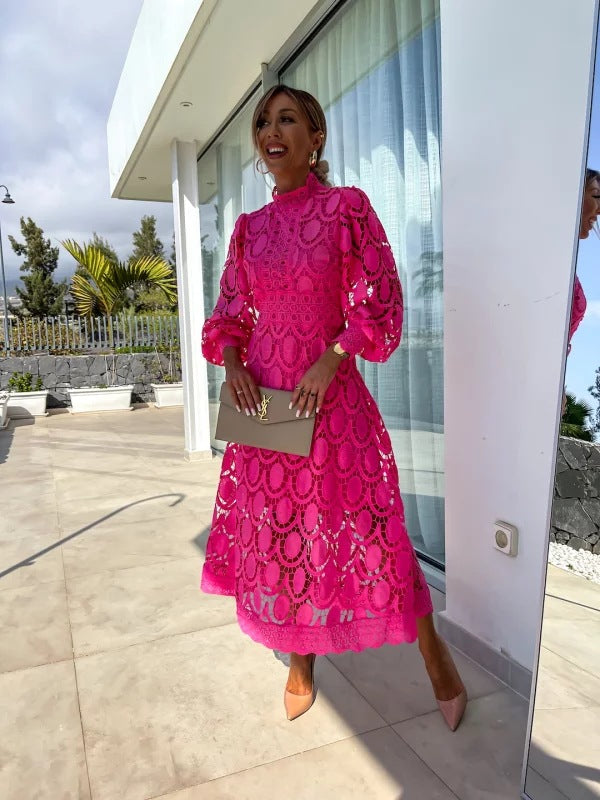 Women’s Lace Midi Dress – Long-Sleeve Occasion Style for Wedding Guests and Summer Events