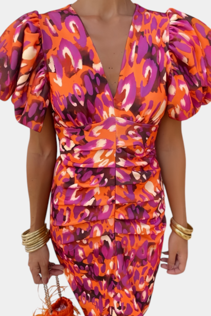 Carla | Midi Dress with Puff Sleeves