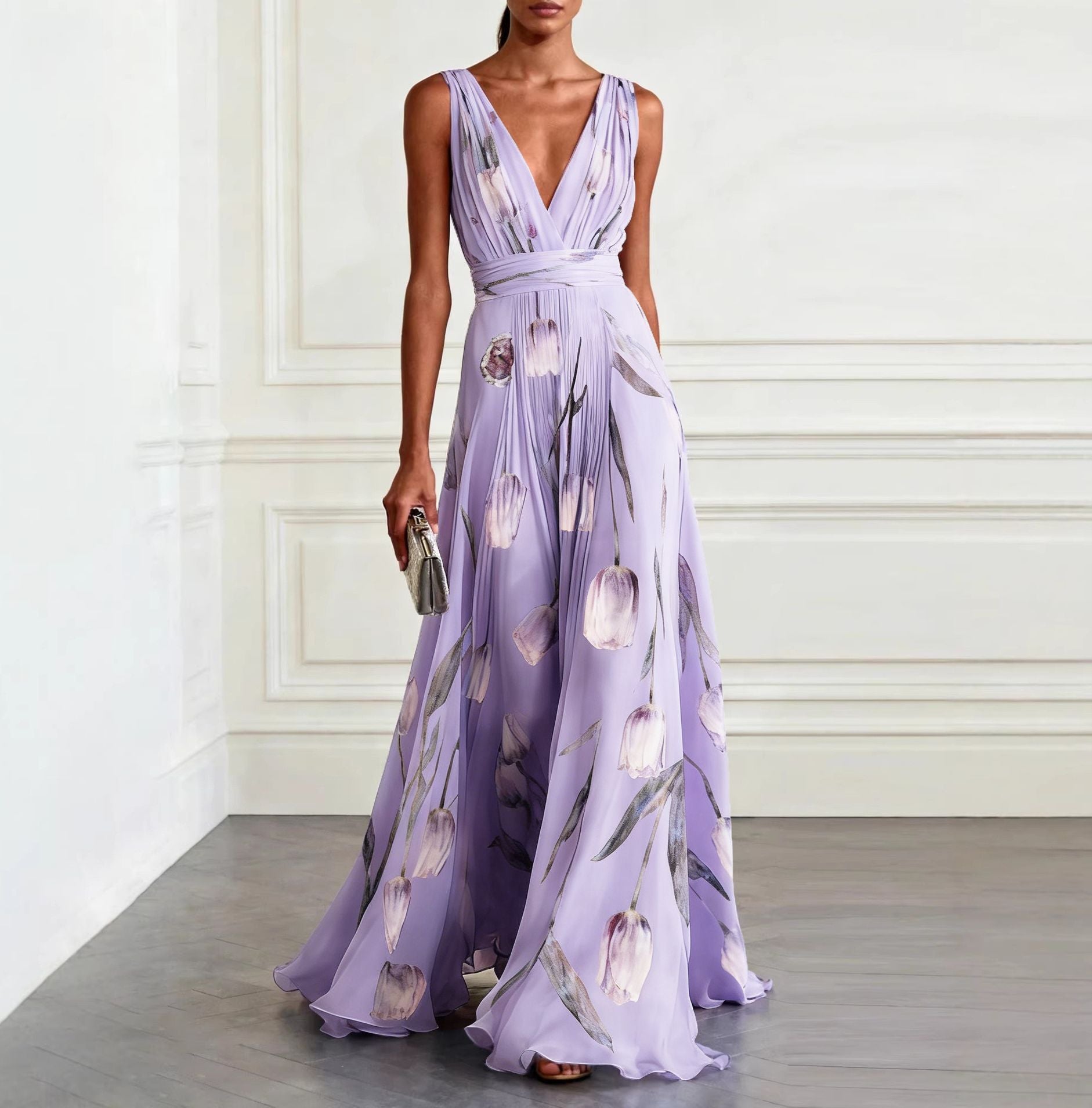 Sleeveless Dress with V-Neck