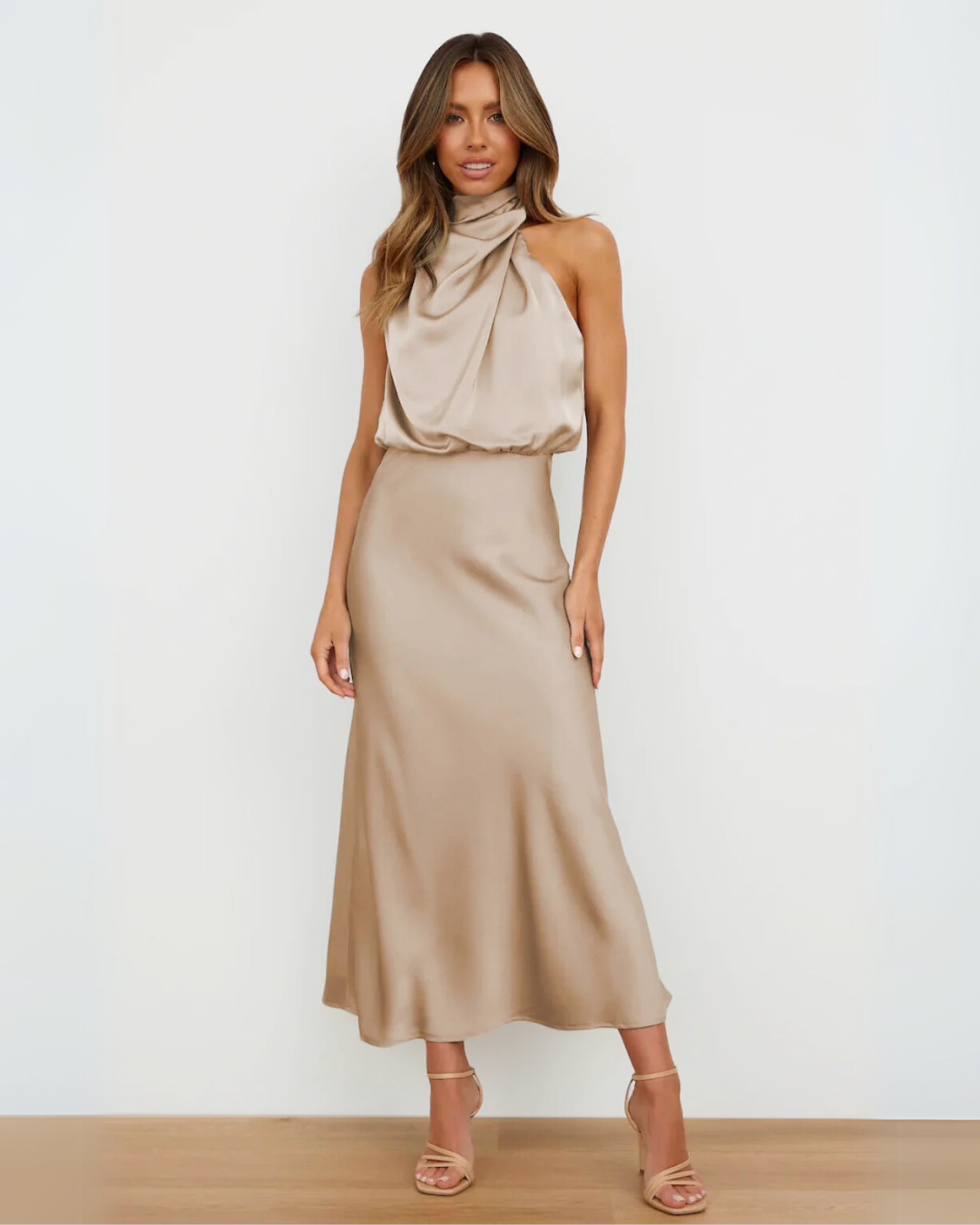 Naomi | High-Neck Draped Maxi Dress