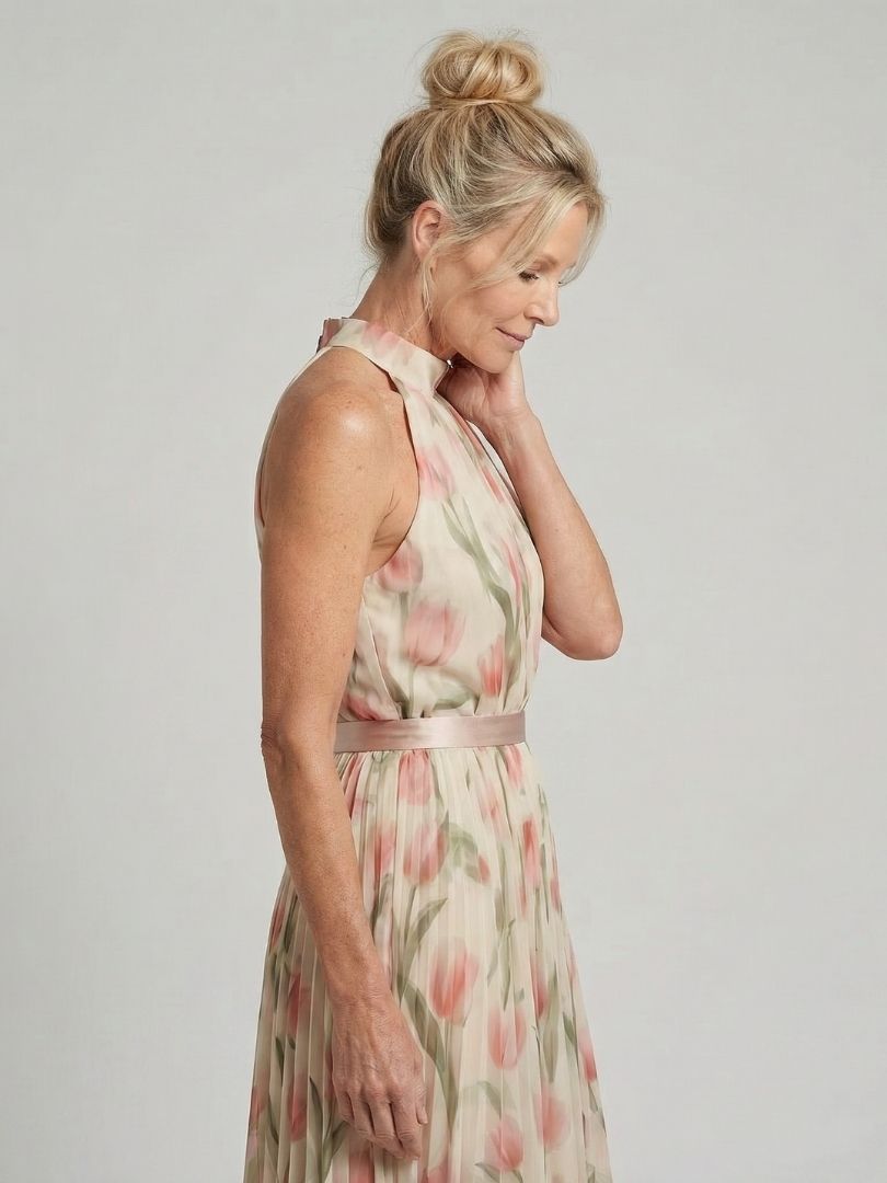 Floral Halter Belted Midi Dress