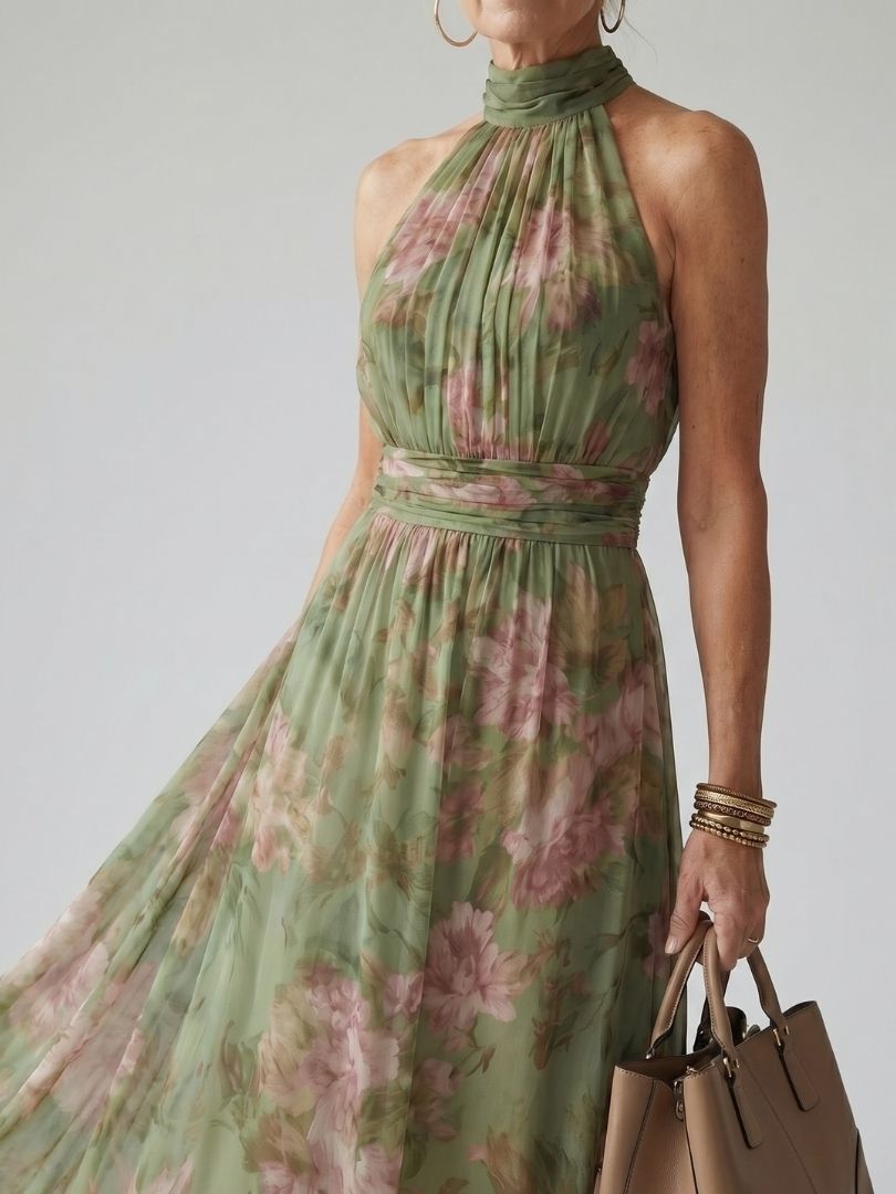 Leah | Gathered Halter Midi Dress