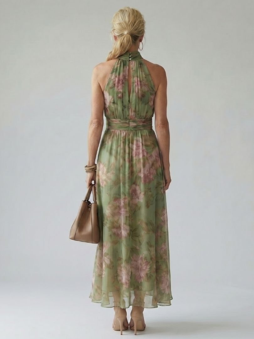 Floral Gathered Halter Midi Dress