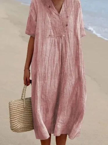 Naomi | V-Neck Linen-Texture Casual Dress