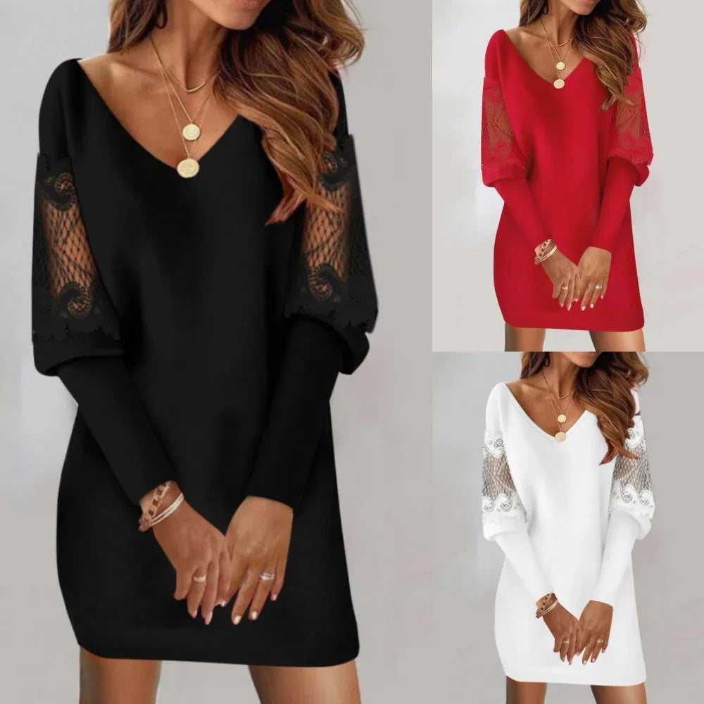 Lace-Sleeve Mid-Length Dress