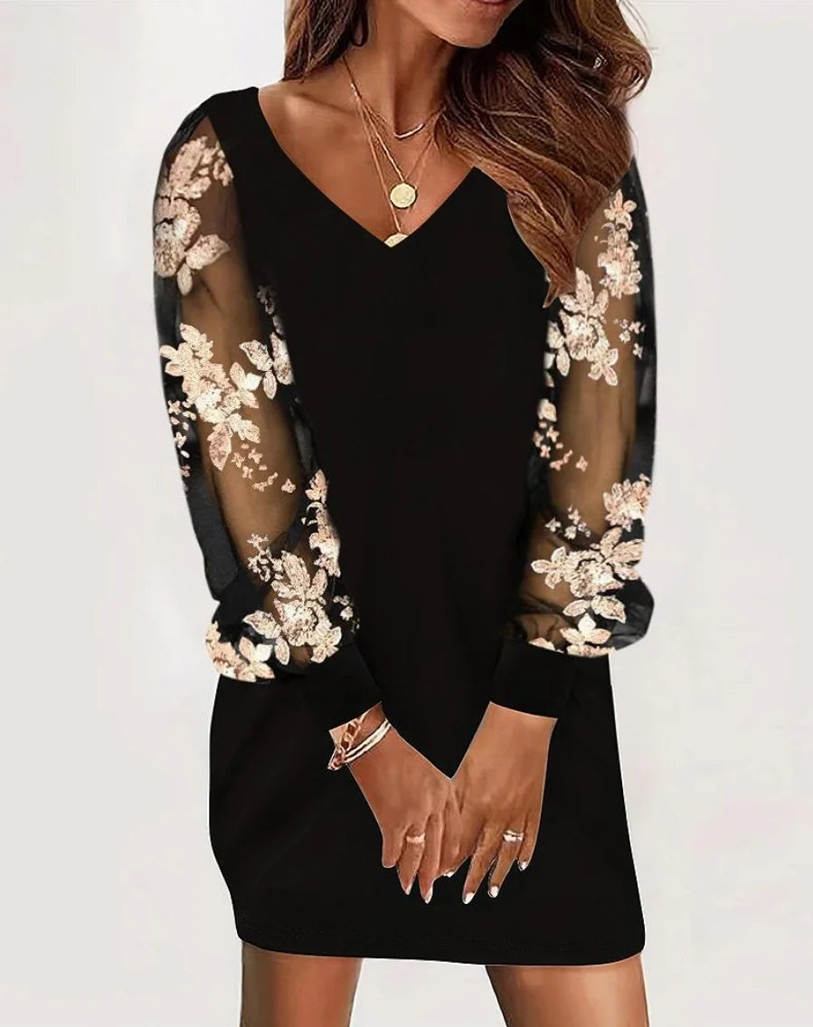 Lace-Sleeve Mid-Length Dress